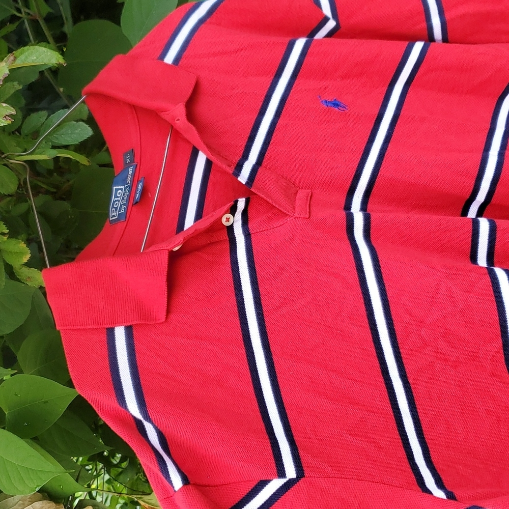 Ralph Lauren Red White And Blue Striped Men's Short Sleeve Polo Shirt XL
